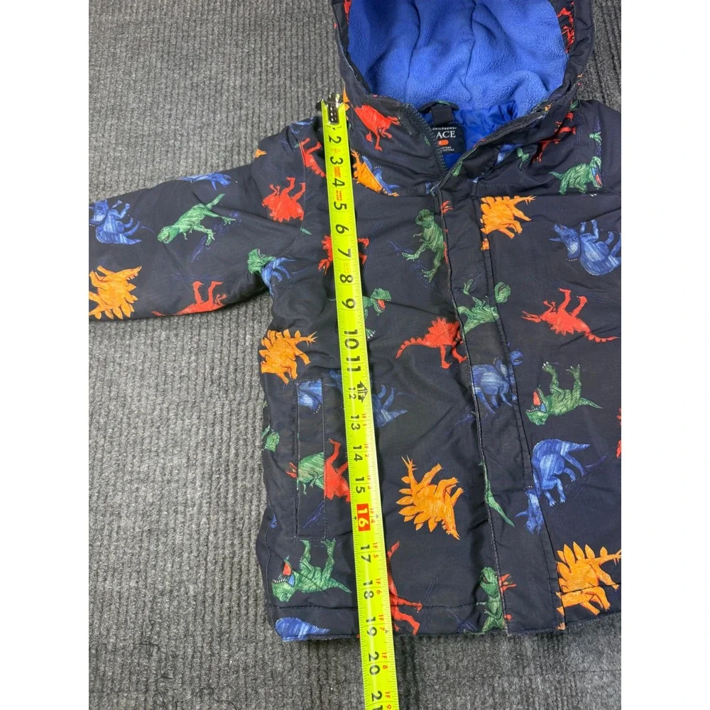 The Childrens Place Boys 5T Dinosaur Puffer Jacket Navy Blue Hooded Coat
